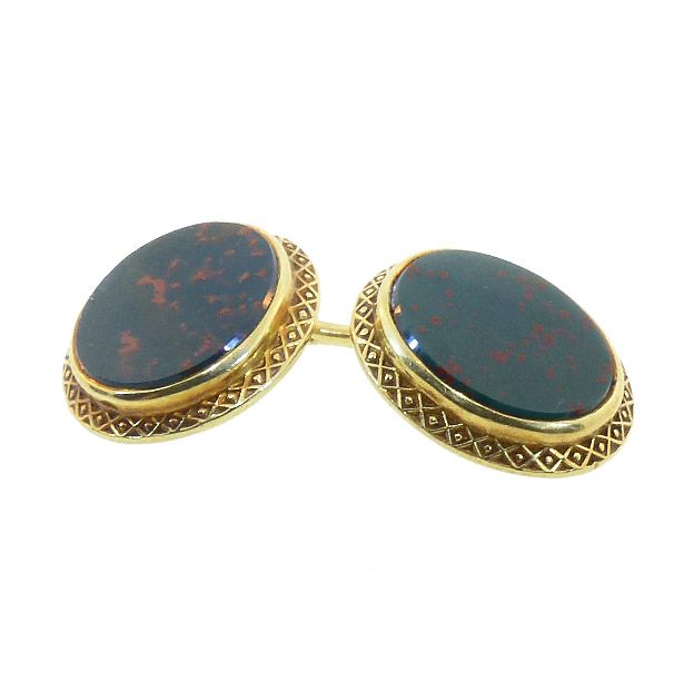 Bloodstone &amp; 14K Gold Double-Sided Victorian Cufflinks by Larter