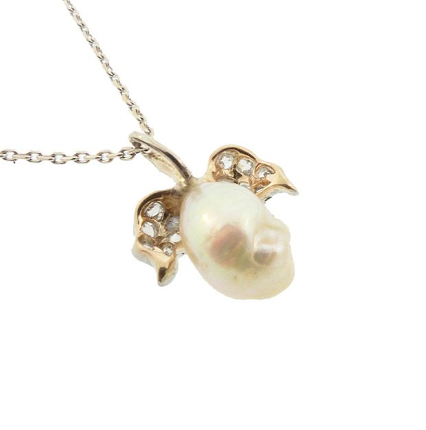 Art Nouveau Natural Pearl Diamond Platinum Pear Pendant Necklace