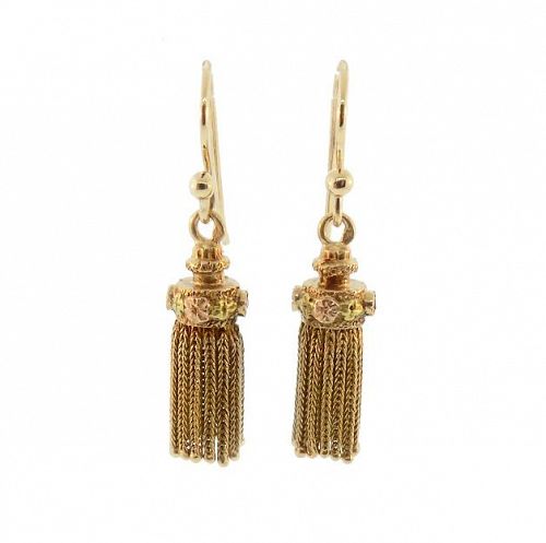 Victorian 18K Gold & Ruby Foxtail Tassel Earrings