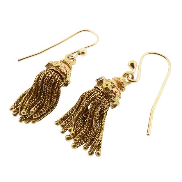 Victorian 18K Gold &amp; Ruby Foxtail Tassel Earrings