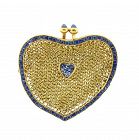 Sapphire & 18K Gold Mesh Heart Coin Purse French Art Nouveau