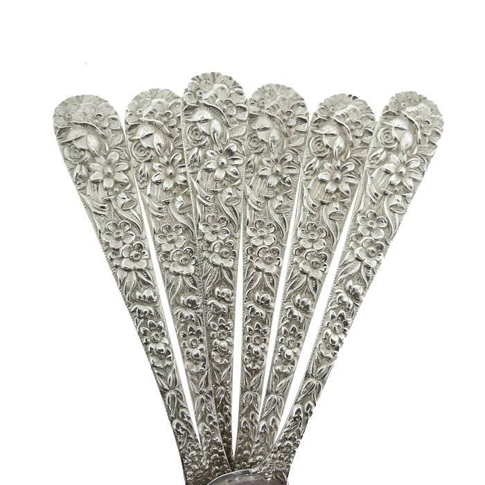 12 Kirk 1924 Repousse Sterling Silver Demitasse Spoons