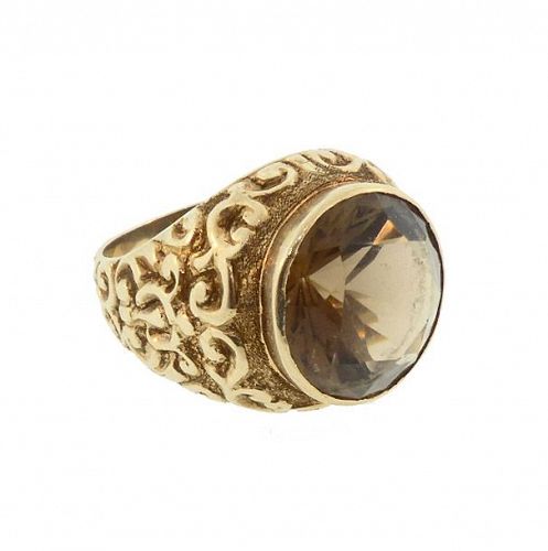 Victorian 14K Gold & Smoky Quartz Gentleman's Ring