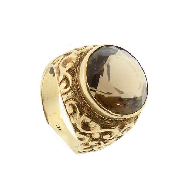 Victorian 14K Gold &amp; Smoky Quartz Gentleman's Ring