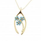 Art Nouveau Enameled Flower & Good Luck Wishbone 14K Gold Pendant