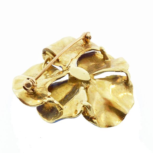 Art Nouveau 14K Gold Enamel &amp; Diamond Pansy Brooch &amp; Pendant