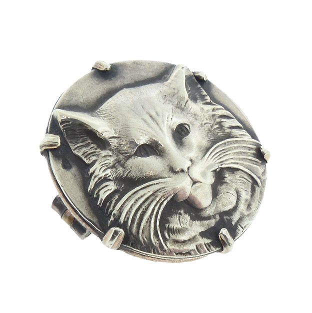 French Art Nouveau Silver Cat Brooch