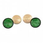 Green Jade, Black Enamel & 18K Gold Art Deco Cufflinks