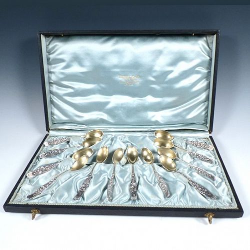 Tiffany Sterling Silver VINE Rose Demitasse Spoons Boxed Set