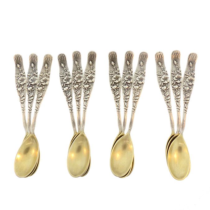 Tiffany Sterling Silver VINE Rose Demitasse Spoons Boxed Set