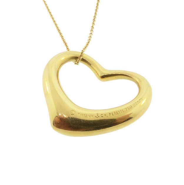 Tiffany Elsa Peretti 18K Gold Large OPEN HEART Pendant Necklace