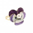 Enameled 14K Gold & Pearl Pansy Conversion Ring