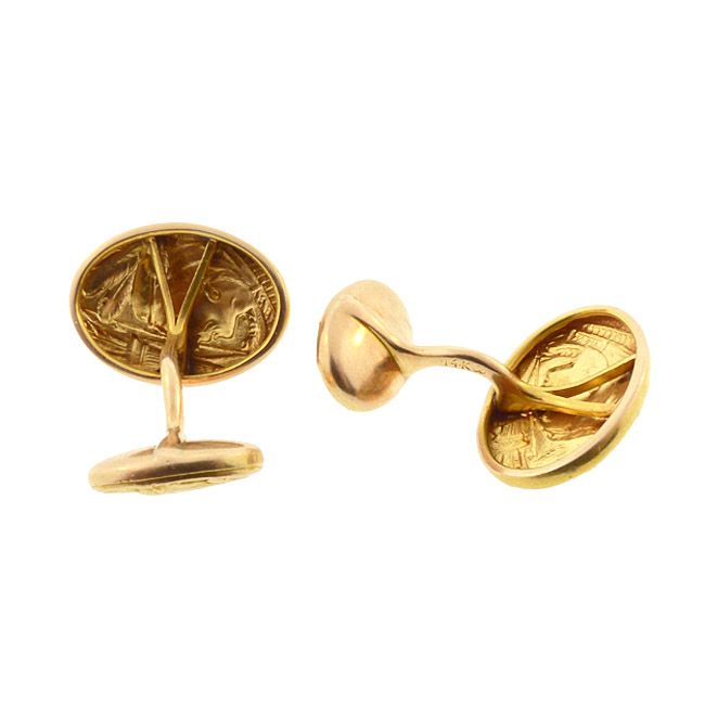 Krementz Art Nouveau 14K Gold Native American Cufflinks