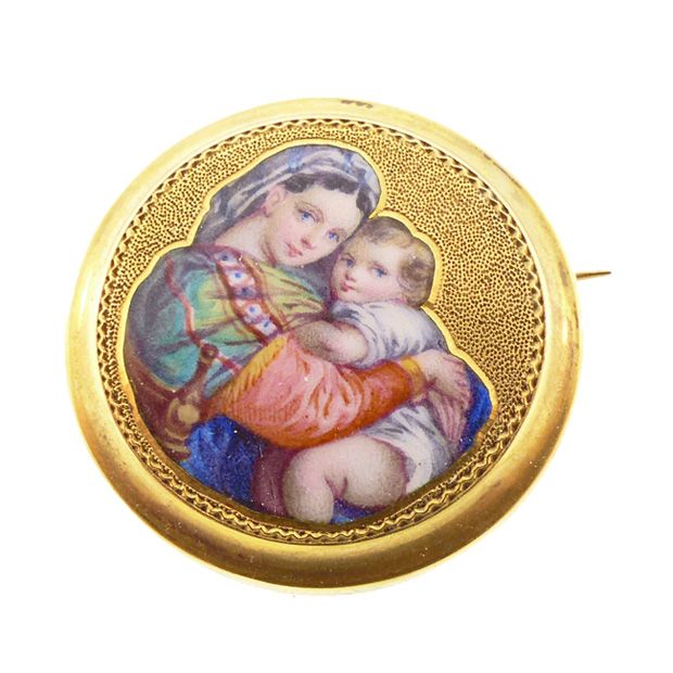 Belle Epoque 18K Gold &amp; Shaded Enamel Raphael Madonna &amp; Child