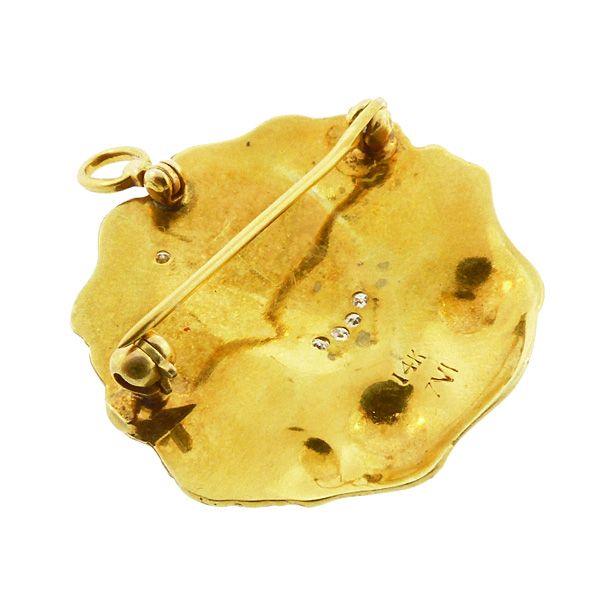 Art Nouveau 14K Gold Diamond &amp; Enamel Semi-Nude Flower Lady Pendant