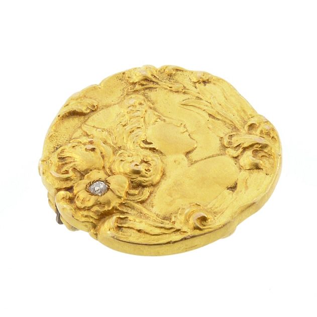 Art Nouveau 14K Gold &amp; Diamond Goddess IRIS Brooch