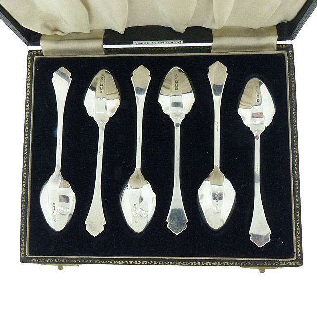 English Sterling Silver &amp; Enamel Demitasse Spoons Boxed Set