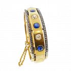 French Second Empire 18K Gold Diamond Sapphire Hinged Bangle Bracelet