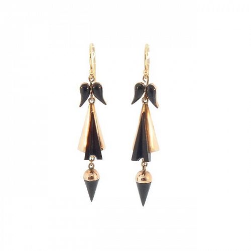 Victorian 12K Gold & Whitby Jet Earrings