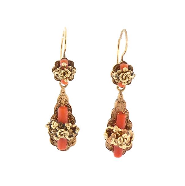 Victorian 14K Gold & Coral Day & Night Earrings