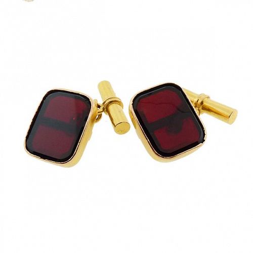 French 18K Gold & Garnet Plaque Cufflinks