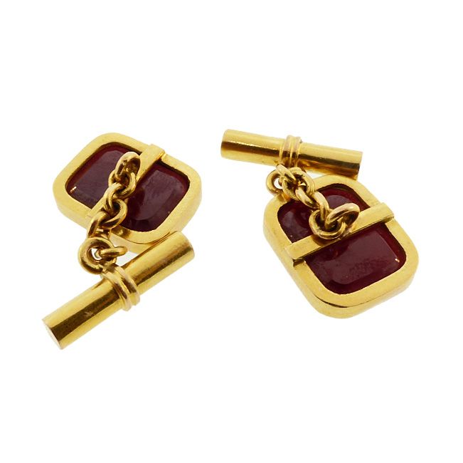 French 18K Gold &amp; Garnet Plaque Cufflinks