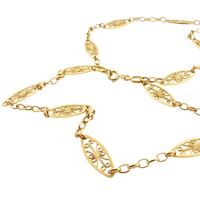 Victorian French 18K Gold Fancy Link 45-Inch Long Chain Necklace