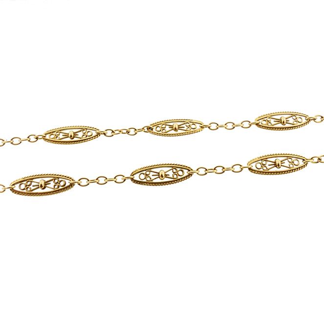 Victorian French 18K Gold Fancy Link 47-Inch Long Chain Necklace