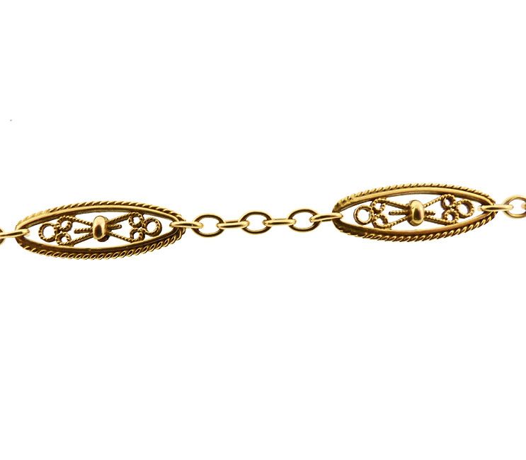 Victorian French 18K Gold Fancy Link 47-Inch Long Chain Necklace