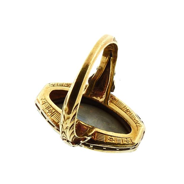 Art Deco Opal Ring in Enameled 14K Gold Setting