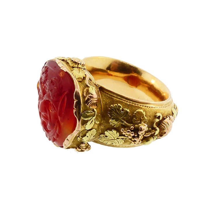 French Georgian 18K Multi-Colored Gold &amp; Carved Carnelian Satyr Ring