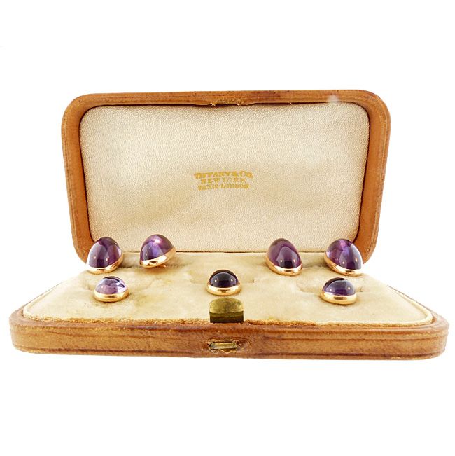 Tiffany &amp; Co. 14K Gold &amp; Amethyst Cufflinks &amp; Stud Set (Original Case)