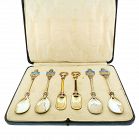 Art Deco Egyptian Revival Enameled English Silver Hors D'Oeuvres Set