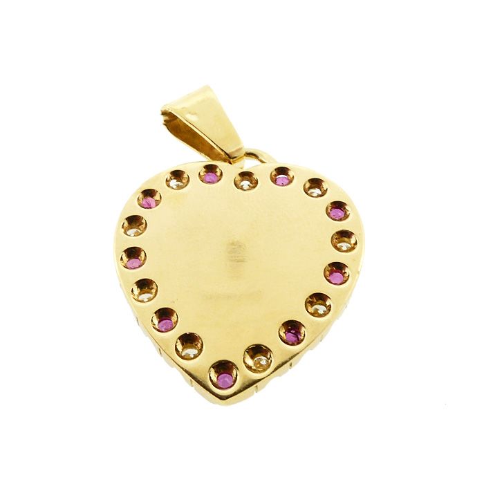 A. Augis French 18K Gold Diamond Ruby PLUS QU’HIER Love Token Pendant