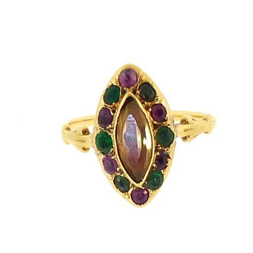 Georgian 18K Gold, Foiled Citrine Ruby Emerald & Paste Harlequin Ring