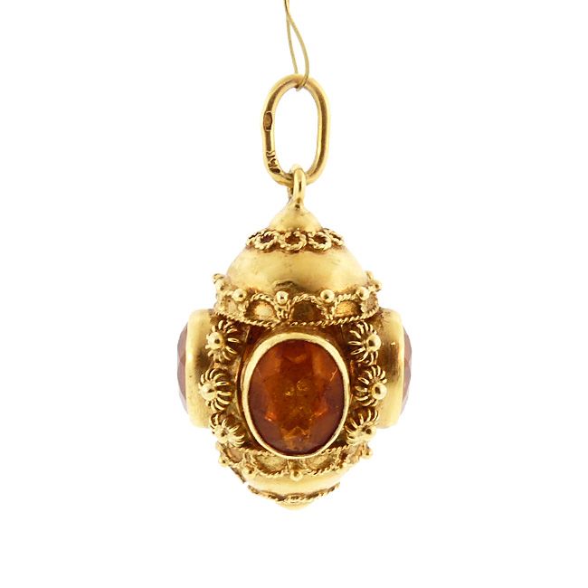 Venetian Etruscan 18K Gold &amp; Citrine Fob Charm Pendant