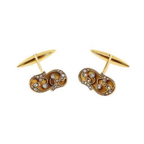 Art Nouveau 18K Gold & Diamond Cufflinks