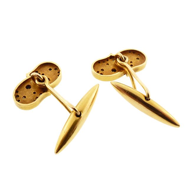 Art Nouveau 18K Gold &amp; Diamond Cufflinks
