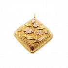 Victorian Multicolored 12K Gold Floral Charm Pendant