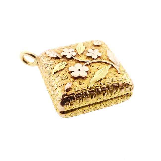 Victorian Multicolored 12K Gold Floral Charm Pendant