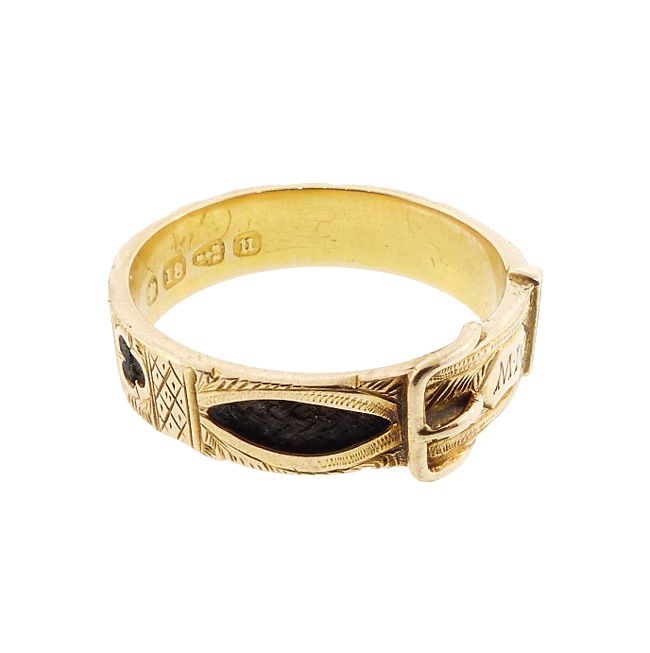 Victorian 18K Gold &amp; Plaited Hair Romantic or Mourning Buckle Ring