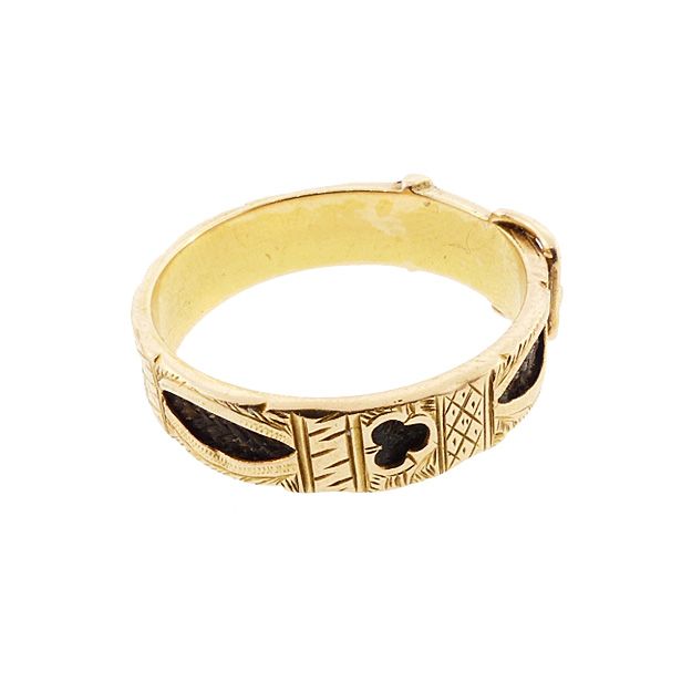 Victorian 18K Gold &amp; Plaited Hair Romantic or Mourning Buckle Ring