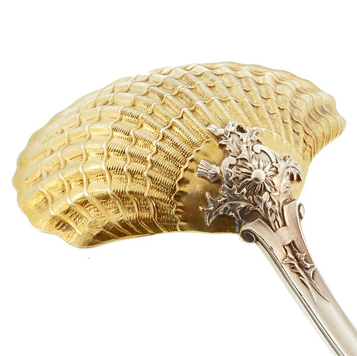 French Belle Epoque Gilt Silver Scallop Shell Bowl Berry Spoon