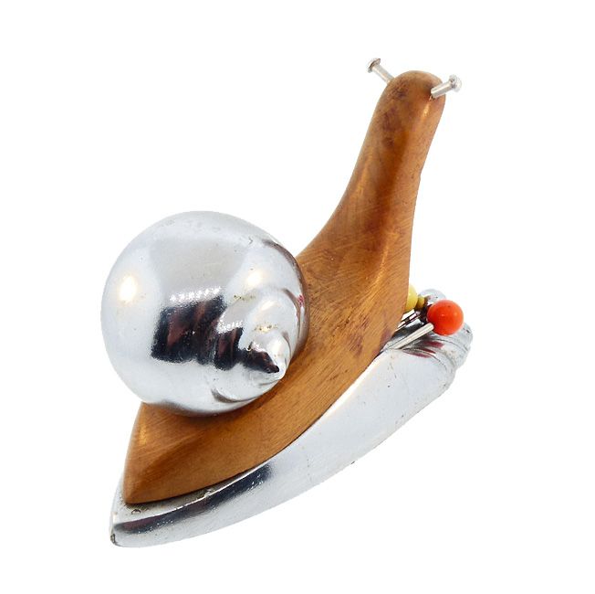 French Mid-Century Modernist Chrome &amp; Wood Snail Cocktail Pick Set