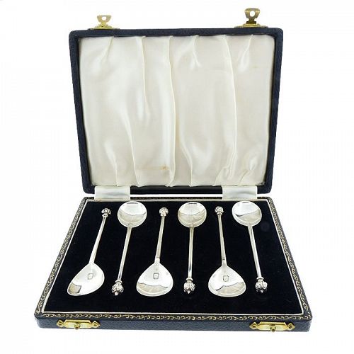 English Sterling Silver Demitasse Spoon Set in Original Box