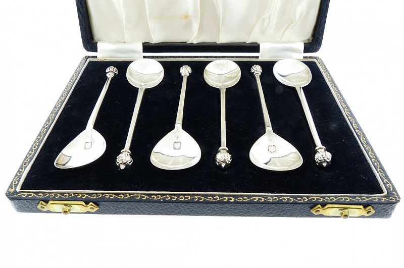 English Sterling Silver Demitasse Spoon Set in Original Box