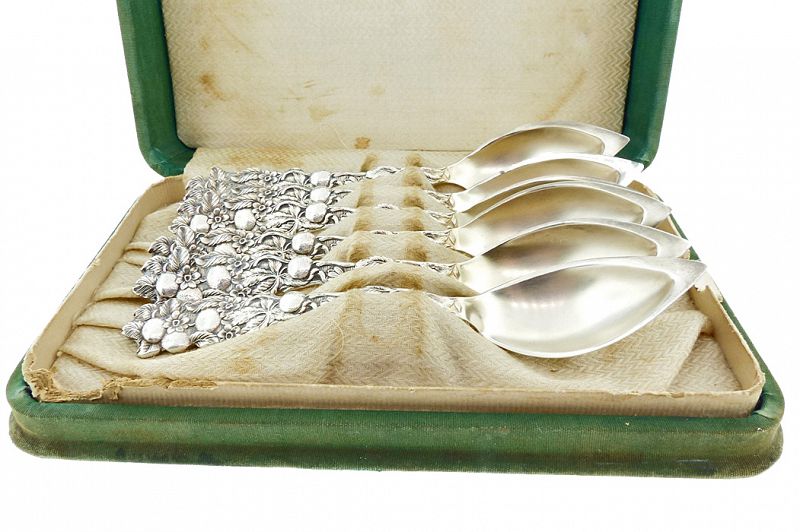 Paye &amp; Baker Victorian Sterling Silver ORANGE Citrus Spoons Boxed Set