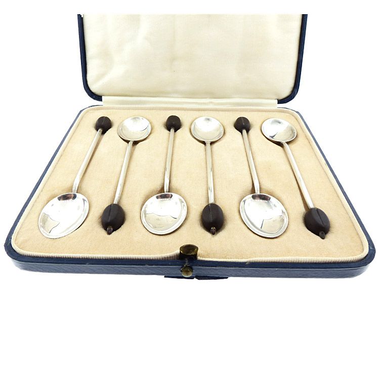 Asprey Art Deco Sterling Silver Coffee Bean Demitasse Spoons