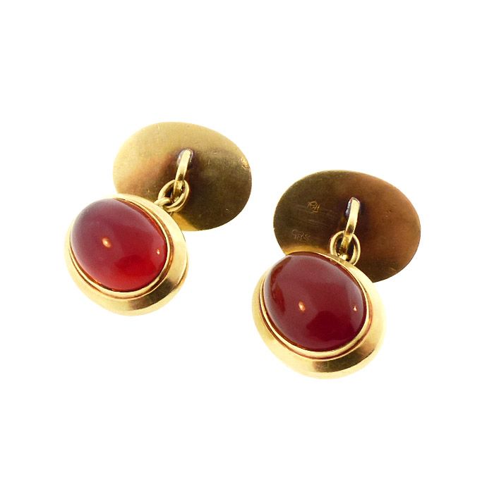 Art Deco Carnelian &amp; 14K Gold Double-Sided Cufflinks