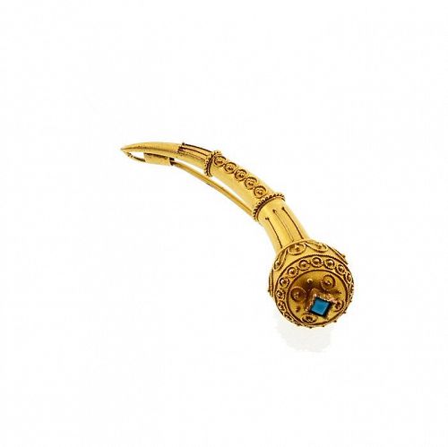 Victorian 14K Gold & Turquoise Etruscan Revival Halley's Comet Pin